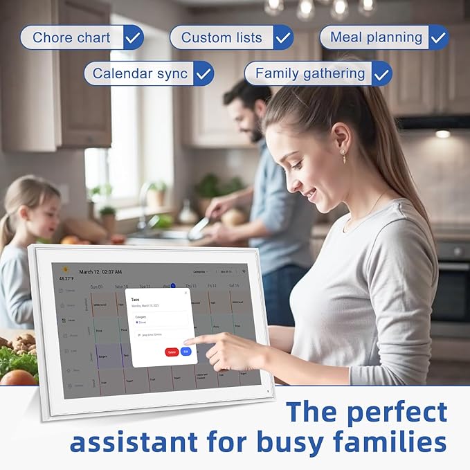 21.5 Inch Digital Calendar, Electronic Chore Chart, Smart Weekly and Monthly Planner 1920 * 1080P IPS Touchscreen Wall and Desk Calendar for Family Schedules, White-CubbioJoy
