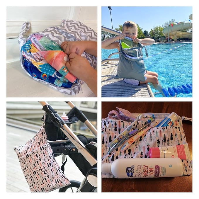 ALVABABY 3pcs Baby Cloth Diaper Wet Dry Bags Waterproof Reusable with Two Zippered Pockets Travel Beach Pool Daycare Soiled Baby Items Yoga Gym Bag for Swimsuits or Wet Clothes 3L-YA132-CubbioJoy