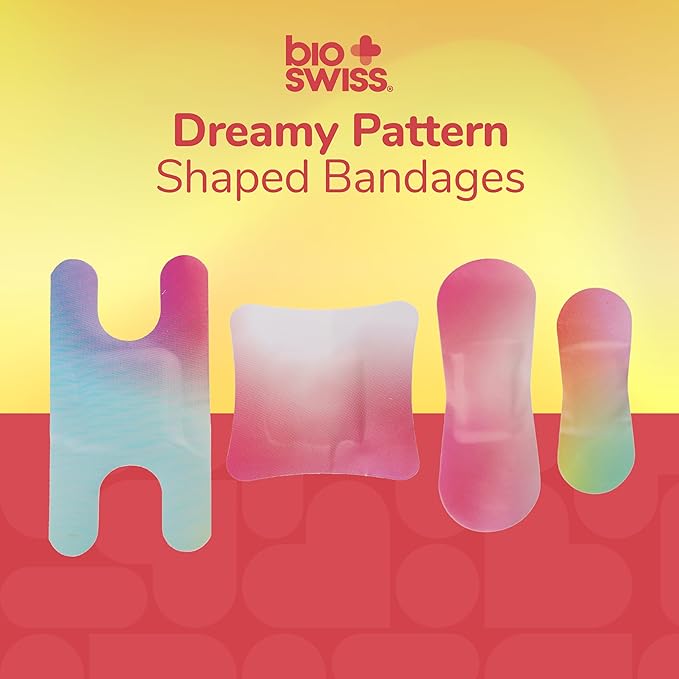 BioSwiss Bandages, Assorted Size Gradient Print Self Adhesive Bandage, Latex Free Sterile Wound Care, First Aid Kit Supplies for Kids and Adults, 60 Count-CubbioJoy