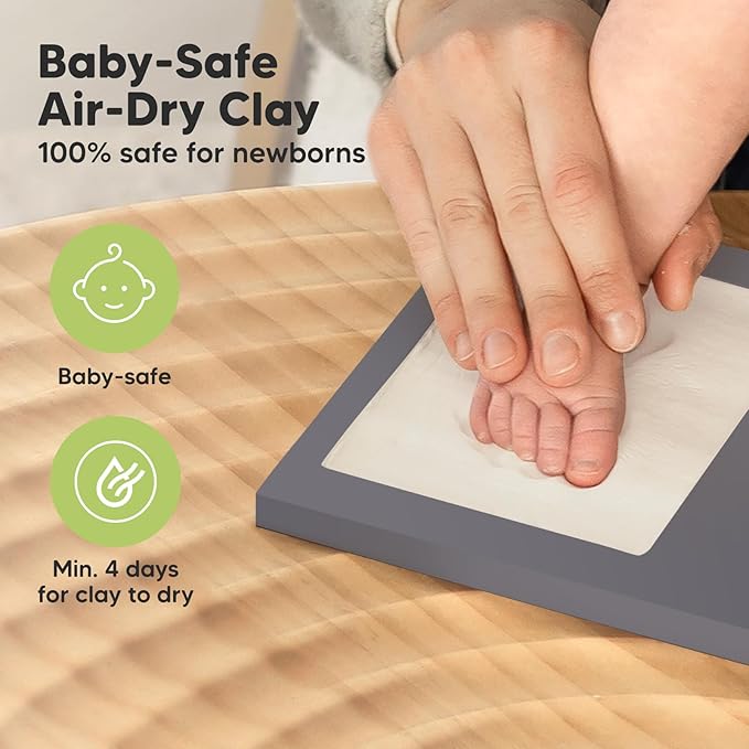 Baby Hand and Footprint Kit - Clay Handprint Keepsake Frame, Newborn Nursery Picture Frame, Personalized New Mom Gifts for Baby Shower & Registry (Gunmetal Gray)-CubbioJoy