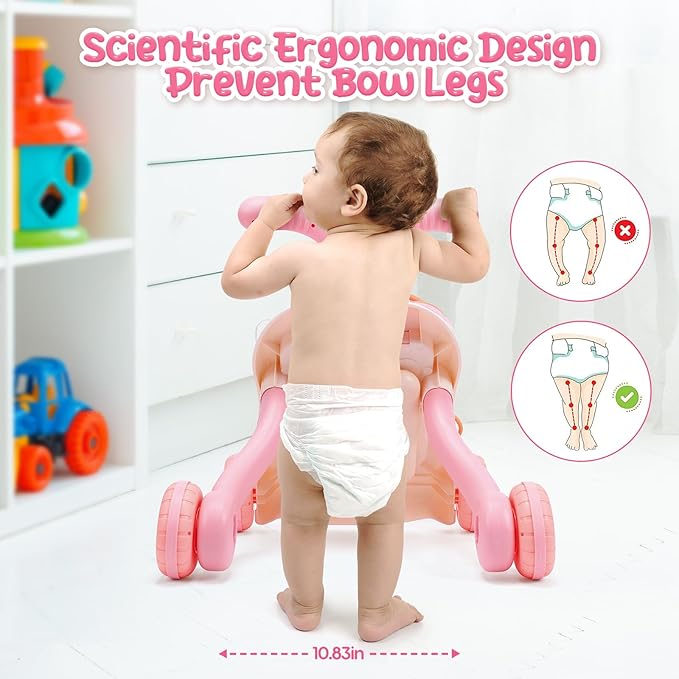 CUTE STONE 2-in-1 Baby Walker for Girls, Toddlers Learning Walker, Early Educational Push Walking Toys with Detachable Activity Center for Infants 12+ Months-CubbioJoy