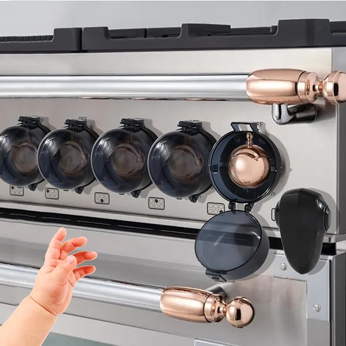 5 + 1 Packs Stove Knob Safety Covers for Child, Childproof Oven Door Lock, Baby Proofing Kitchen Gas Range Oven Knobs Locks, Black-CubbioJoy