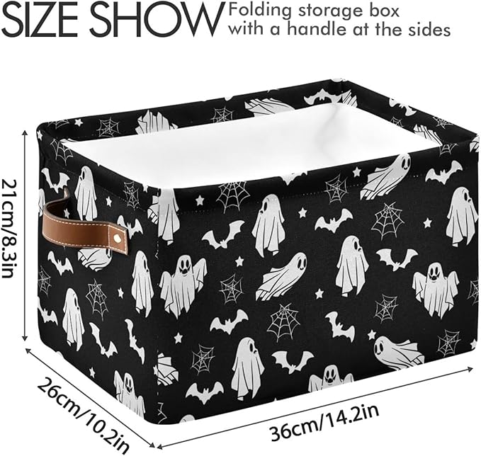 Collapsible Storage Basket Bin Happy Halloween Organizer Cube with Handle, Canvas, Black-CubbioJoy