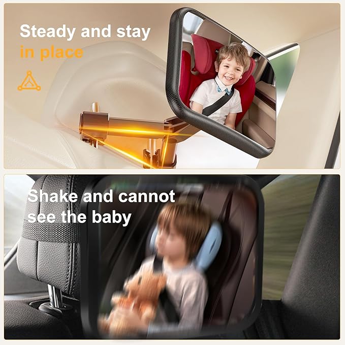 Baby Car Mirror for Rear Facing Seat - Clear View, Upgraded Hook Clip Design, 360 Rotation, Wide Crystal View, Shatterproof Crash Tested and Certified-CubbioJoy