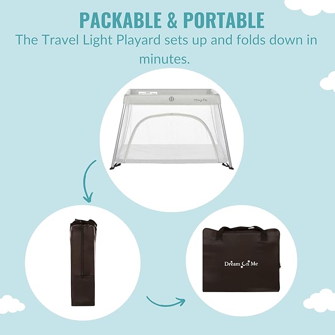 Dream On Me Travel Light Playard with Mesh Zipper Door in Grey-CubbioJoy