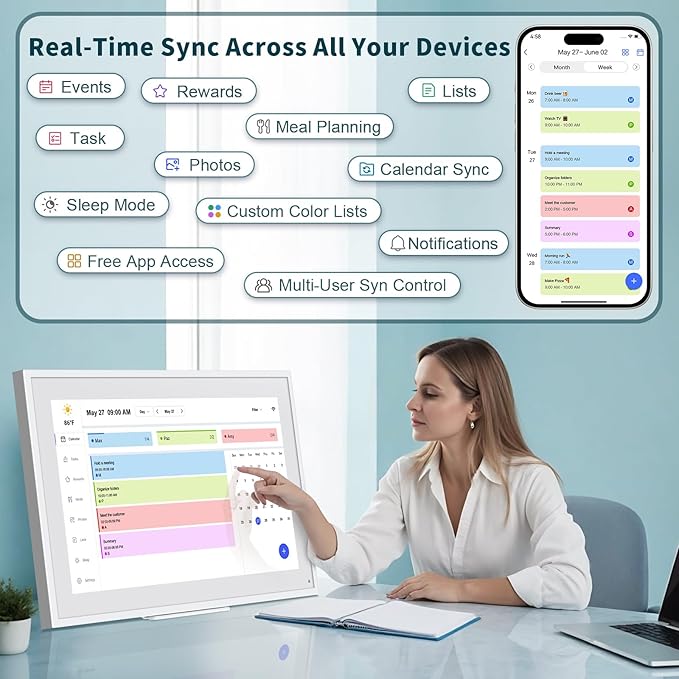 Digital Calendar, 21.5 Inch Wall Planner Digital Calendar & Chore Chart, IPS HD Touchscreen Interactive Display for Family Schedules, Streamline Household Organization, Wall Mount Included-CubbioJoy
