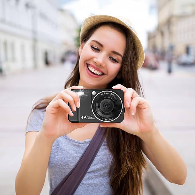 Digital Camera, 4K 64MP, 18X Zoom, Point and Shoot Digital Camera with 64GB TF Card & 2 Batteries, Portable Rechargeable Small Camera for Kids Teens Adult, Black-CubbioJoy