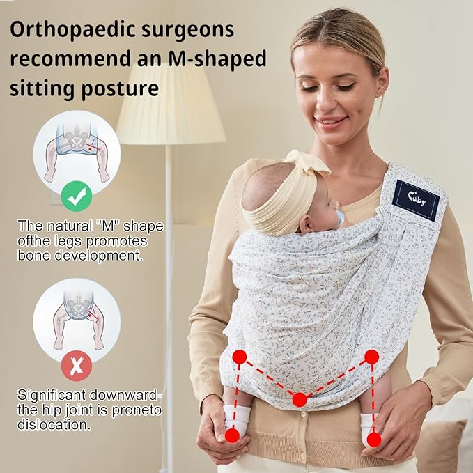 CUBY Wrap Baby Sling Carrier, Baby Wraps Sling Carrier Adjustable Breathable Lightweight Easy to Wearing - Baby Slings for Newborn Infant Toddler Front & Hip Carry Up to 40lbs (Blue Flower)-CubbioJoy