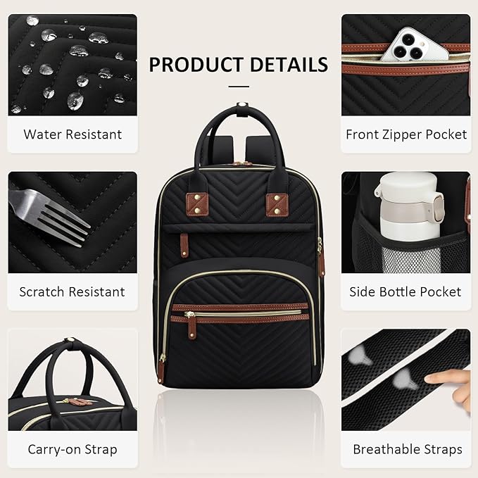 Diaper Bag Backpack for Women with Changing Pad, Baby Bag with Insulated Pockets Multifunctional Diaper Bags For Baby Girl Boy Waterproof Baby Bags For Boys Girls Maternity Bag Black-CubbioJoy