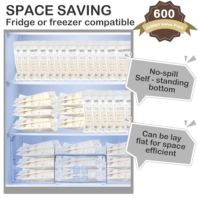 600 Count Breastmilk Storage Bags 7oz Breast Milk Bags for Breastfeeding Self Standing Breastmilk Storing No Leak Double Seal Freezer Storage for Refrigeration and Freezing(Gray)-CubbioJoy