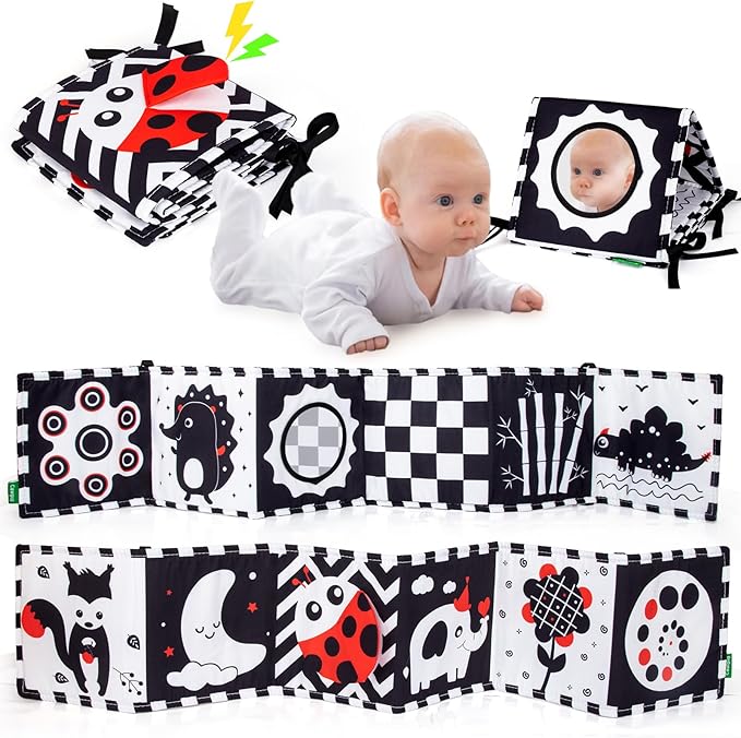 Cawgug Black and White High Contrast Baby Toys for Newborn Brain Development Tummy Time Soft Book Babies 0-3 6-12 Months Montessori Learning Activities Infant and Sensory Visual Stimulation Toys-CubbioJoy