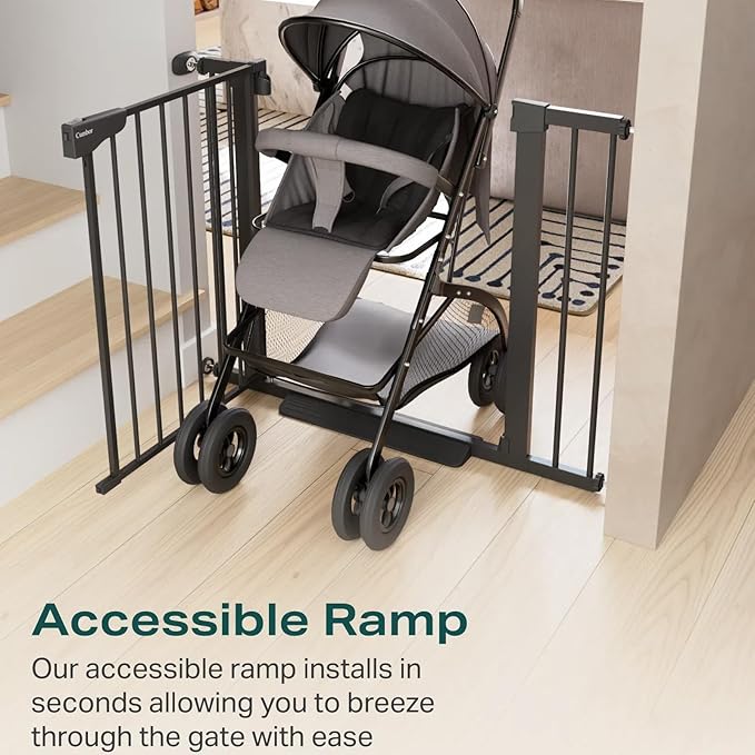 Cumbor 29.7-40.6" Baby Gate for Stairs, Baby Essential Safety Gate, Mom's Choice Awards Winner-Dog Gate for Doorways, Pressure Mounted Auto-Close Pet Gates for Dogs Indoor, Durable Child Gate, Black-CubbioJoy