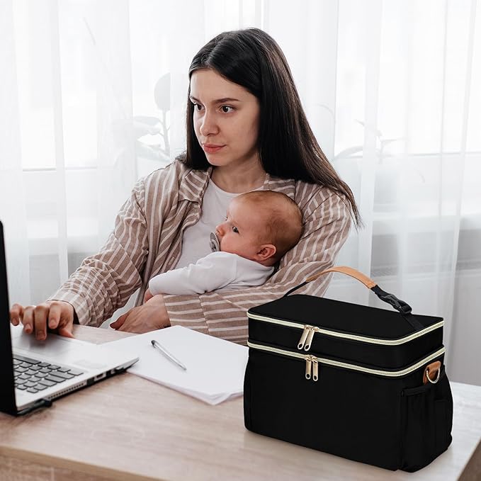 Breastmilk Cooler Bag with 6 Ice Pack, Wearable Breast Pump Bag Compatible with Willow, Elvie, Medela & Momcozy M5/S12 Pro Pumps & Accessories for Work, Travel and Family Use Black-CubbioJoy