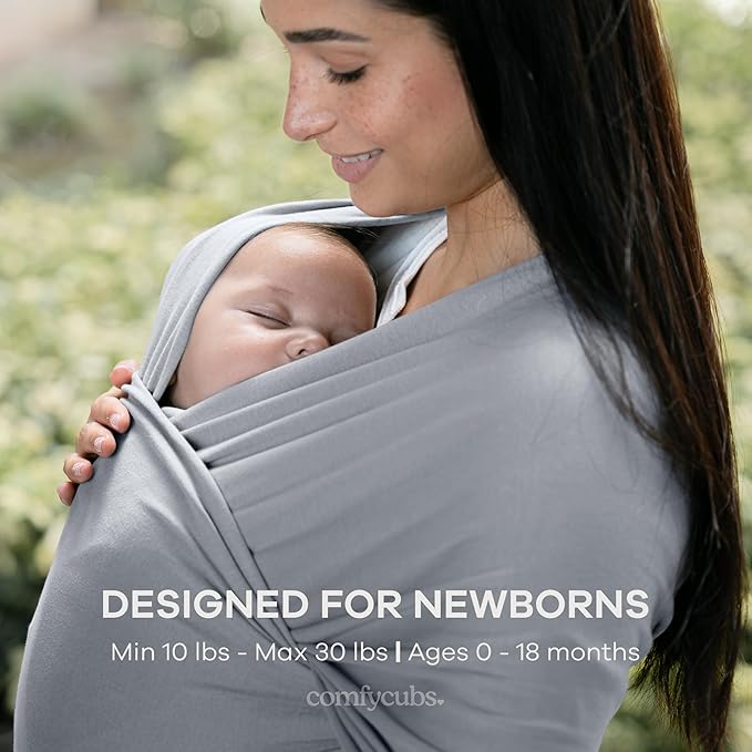 Comfy Cubs Baby Wrap Carrier - Soft & Secure Fit Cotton Blend Baby Carrier Newborn to Toddler - Hands-Free & Lightweight Infant Wrap - Adjustable, One Size Fits All Toddler Sling - Slate Grey-CubbioJoy