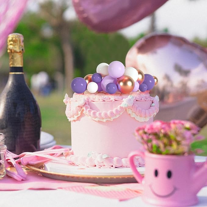 75 Pieces Cake Balls Topper Decorations Foam Cupcake Topper Mini Balloon Balls Cake Picks for Deco Birthday Party Wedding（Purple, Light Purple,Gold, White）-CubbioJoy