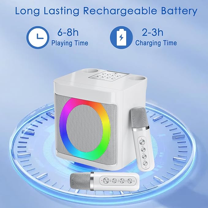 Karaoke Machine for Kids Adults - Portable Bluetooth Speaker with 2 Wireless Microphones, Singing Machine for Party, Birthday Gifts for Girls Boys Ages 4, 5, 6, 7, 8, 9, 10, 11, 12+ Years Old-CubbioJoy