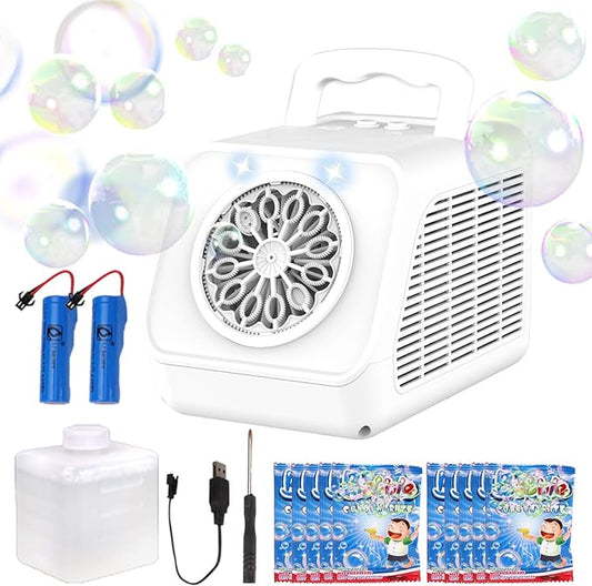 Automatic Rotating Bubble Machine 12 Holes Bubble Blower Plugin or Battery Operated Portable Bubble Maker 20000+ Big Bubbles Per Minute Bubbles for Outdoor Wedding Birthday Easter Party-CubbioJoy