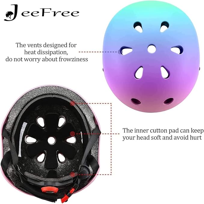 Adjustable Color Gradient Skateboard Helmet for 3-5-8-14+Ages【Toddler Kids Youth Adult】 Girls Boys Woman.Bike Helmet for Multi-Sports Cycling Bicycle Scooter Inline Roller Skate Rollerblading-CubbioJoy