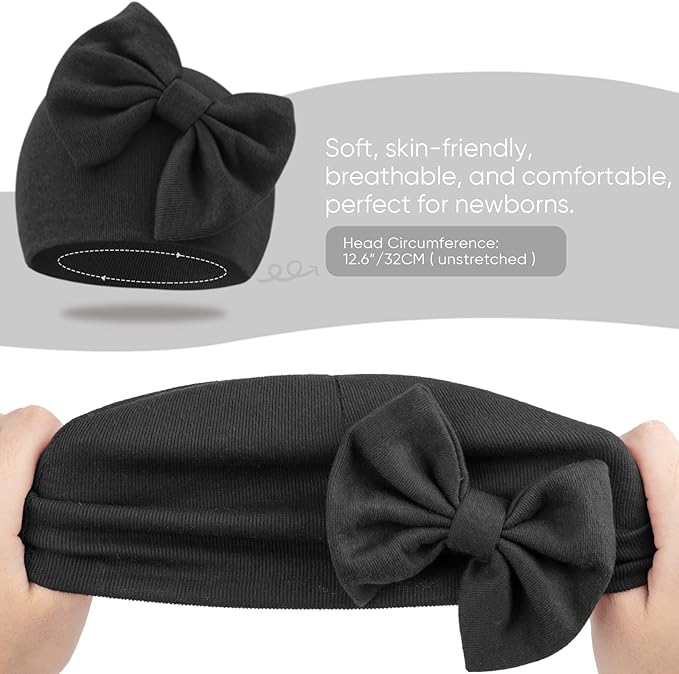 BQUBO Newborn Baby Hats Mittens Set Hospital Hat Beanie Infant Bow Hats Baby Gloves No Scratch Mittens for 0-6 Months-CubbioJoy