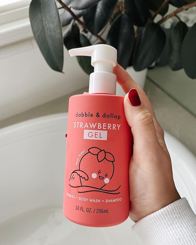 Dabble & Dollop Strawberry Body Wash & Shampoo – 3-in-1 Natural Bubble Bath for Kids, Made in USA, No Parabens or Sulfates, Vegan, Gluten-Free, Tear-Free (10oz, Pack of 2)-CubbioJoy