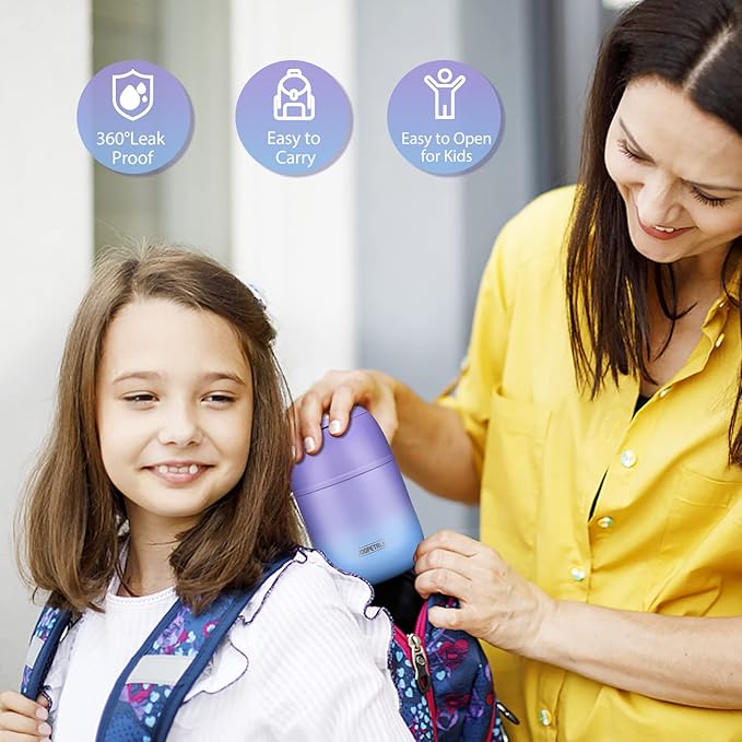 17 oz Insulated Lunch Containers Hot Food Jar, Wide Mouth Lunch Thermo for Hot Food Kids Adults, Vacuum Stainless Steel Thermo Lunch Box With Handle Folding Spoon for School, Office(Purple blue)-CubbioJoy