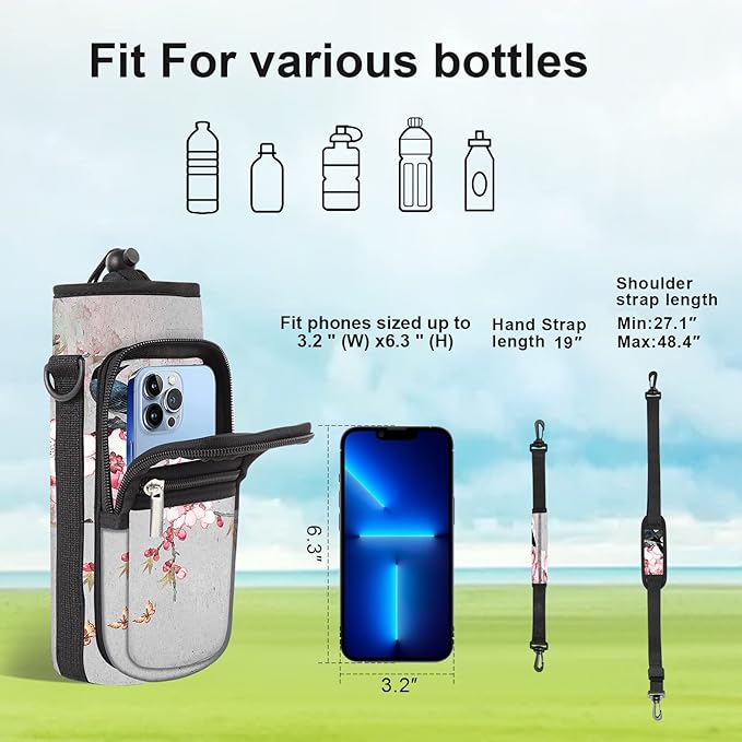 25/32/40/64oz Water Bottle Bag Holder Carrier-Insulated Crossbody Sling Case Sleeve with Strap & Pockets for Men Women Gym Cycling Travel Walking Hiking Camping-CubbioJoy