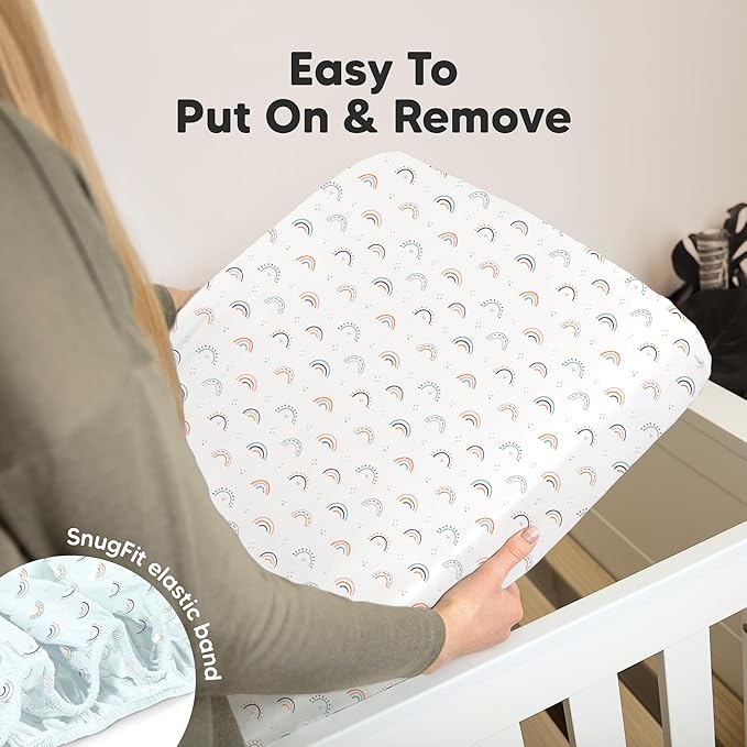 KeaBabies 2-Pack Organic Crib Sheets for Boys, Girls - 52x28 Fitted Crib Mattress Sheet Neutral, Breathable Jersey Cotton Cover for Baby Bed, Toddler Mattress, Soft & Cute Prints (Cosmo)-CubbioJoy