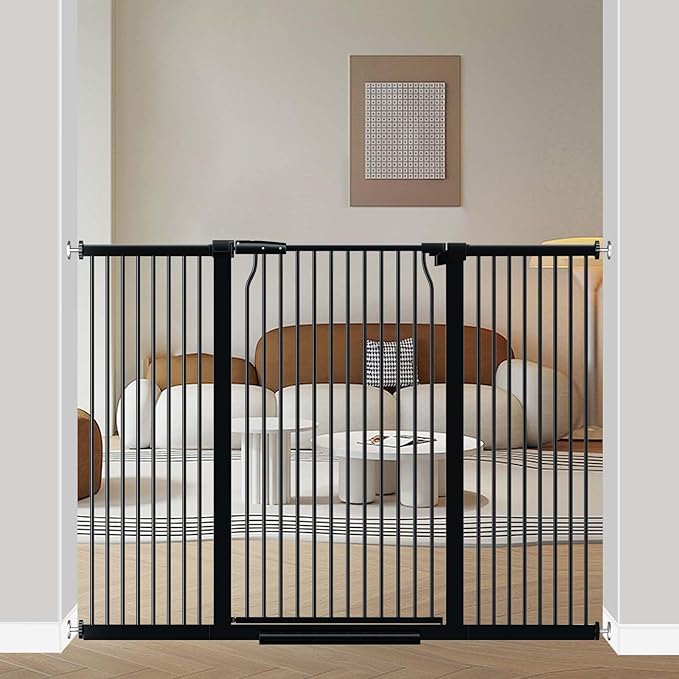 40.5" Extra Tall Baby Gate for Stairs, 57.5"-60.2" Extra Wide Dog Pet Gate No Drill, Narrow Bar Dog Gates Barrier Indoor, Adjustable Tension Safety Gate, Auto Close No Climb Fence Black-CubbioJoy
