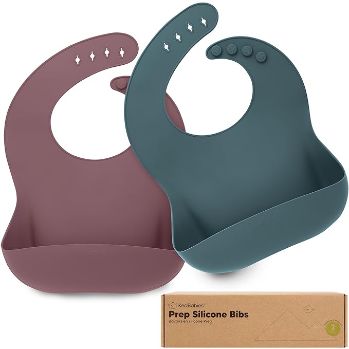 KeaBabies 2-Pack Silicone Baby Bibs for Eating - Sturdy Food-Grade Silicone Bibs for Babies Girl, Boy, Large Food Catcher, Clean & Put On Easily, Waterproof Toddler Feeding Essentials (Rocky)-CubbioJoy