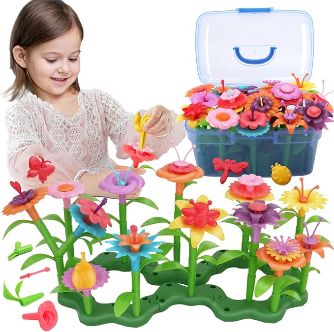 BIRANCO. Flower Garden Building Toys - Build a Bouquet Floral Arrangement Playset for Toddlers and Kids Gifts Age 3, 4, 5, 6 Year Old Girls, Educational STEM Toy (120 PCS)-CubbioJoy