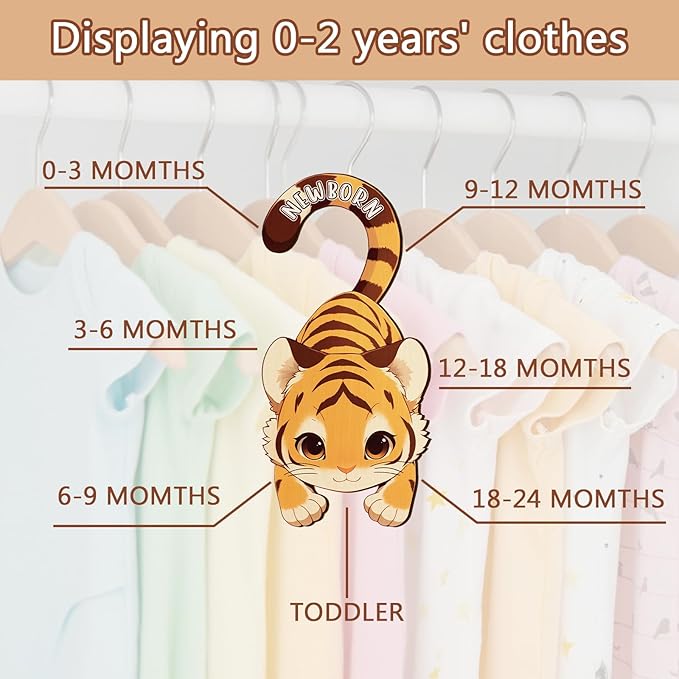 Baby Closet Dividers for Clothes - Set of 8 Unique Animals Design Baby Size Closet Divider Newborn to 24 Months, Babies Wardrobe Closet Organizer Nursery Decor Gender Neutral Kid Clothes Dividers-CubbioJoy