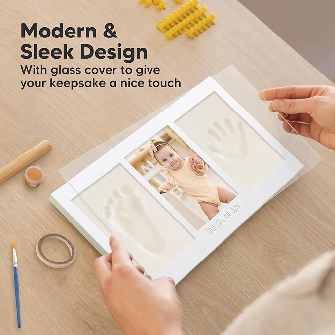 Baby Hand and Footprint Kit - Clay Handprint Keepsake Frame, Newborn Nursery Picture Frame, Personalized New Mom Gifts for Baby Shower & Registry (Sage)-CubbioJoy