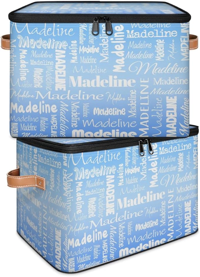 Custom Storage Basket with Name, Personalized Storage Bins with Zipper Lid, Foldable Fabric Storage Box Large capacity with Handle Blue-CubbioJoy