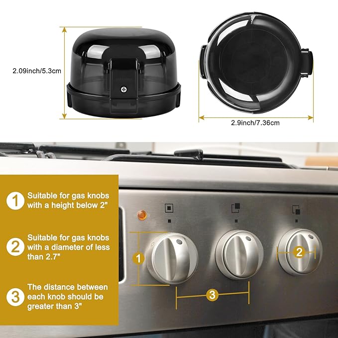 5-Pack Stove Knob Covers for Child Safety - Universal Size Gas Stove Knob Covers with Adhesive, Heat-Resistant Baby Proof Stove Knob Covers, Dual-Key Oven Knob Covers for Child Safety and Pet (Black)-CubbioJoy