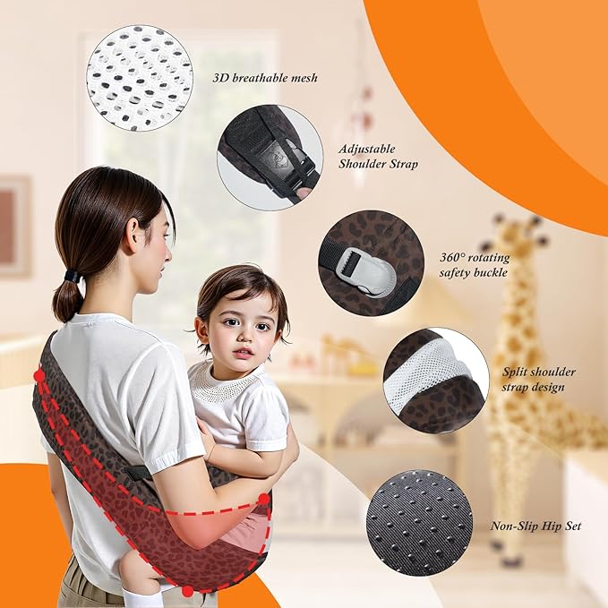 Baby Carrier Newborn to Toddler-Adjustable Baby Sling Carrier,Toddler Carrier for 25-60lbs,Comfortable Baby Sling for Hands-Free Carrying (Dark Brown Leopard Print)-CubbioJoy