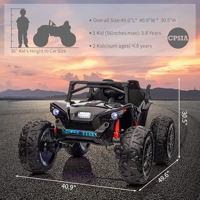 2 Seaters 24V Ride on UTV with Remote Control,10AH Battery, 400W Powerful Motors with 17" EVA Wheels, 20.5“ Seat Width Electric Ride Toy with Metal Suspension,LED Lights,Music,Horn (Black)-CubbioJoy