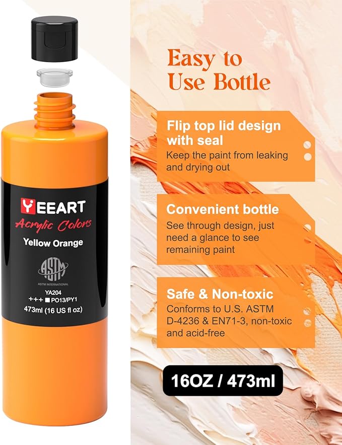 Acrylic Paint Set, 12 Colors Acrylic Paint Large Bottle Set, 16OZ Each, Rich Pigmented Canvas Paint, Premium Non-toxic Paints for Artists, Acrylic Paint Set for Kids & Adults, Art Supplies for Canvas-CubbioJoy