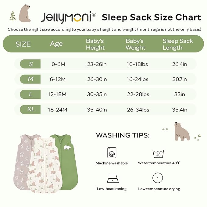 JELLYMONI Baby Sleep Sack 18-24 Months, 100% Cotton 3 Pack 0.5 TOG Baby Wearable Blanket Infant Sleep Sack with 2-Way Zipper Newborn Sleep Sacks-CubbioJoy