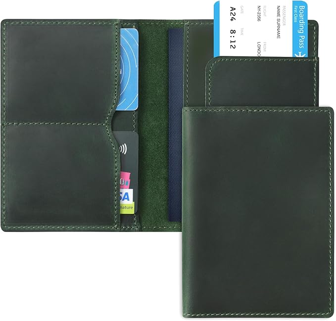 Jack&Chris Leather Passport Holder, Handmade Passport cover, Travel Wallet Cover Case for Men and Women, Leather Travel Documents Organizer Protector, JC107-CubbioJoy