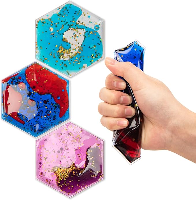 Art3d Hexagon Sensory Fidget Liquid Motion Tiles for Kids, Toddler, Teens - Interactive Soft Gel Liquid Play Mats for Home, Schools, Playrooms, Multi-Pack of 3 Tiles-CubbioJoy