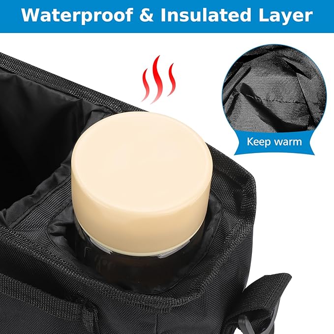 Accmor Universal Stroller Organizer with Insulated Cup Holder and Shoulder Strap, Stroller Caddy Bag Stroller Cup Holder Attachment for Uppababy, Baby Jogger, Britax Strollers, Black-CubbioJoy