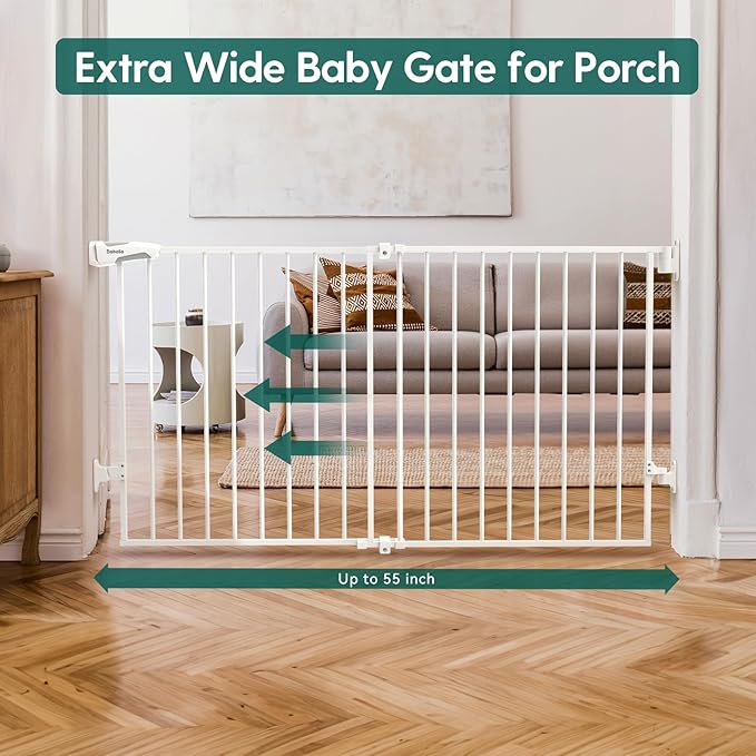 Babelio 31.5-55" No Bottom Bar Baby Gate Extra Wide, 2-in-1 Auto Close Dog Gate for The House, Stairs and Doorways, with Large Walk Thru Door, White-CubbioJoy