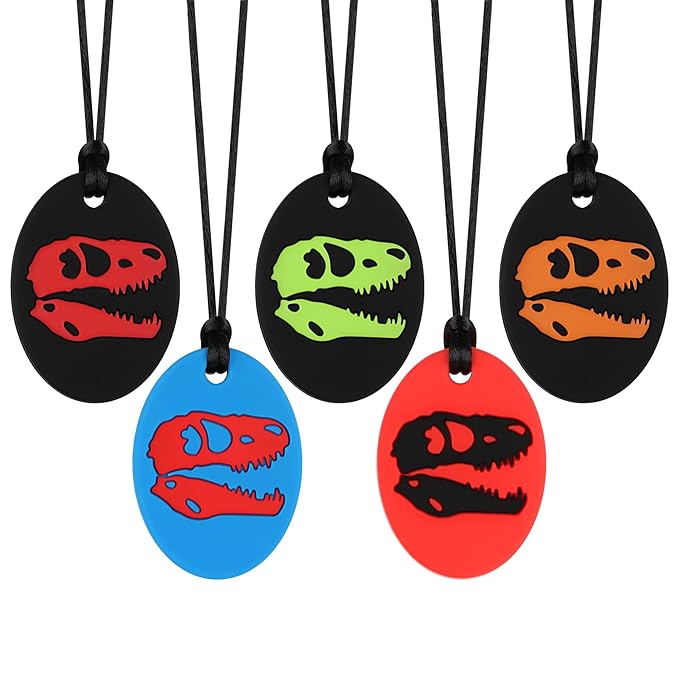 Chew Necklaces for Sensory Kids, Silicone Chewy Necklace, Oral Motor Chewy Teether Toys for Chewers with Autism, ADHD, SPD, or Biting Needs, 5 Colors-CubbioJoy