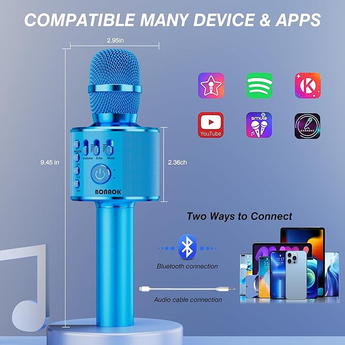 BONAOK Wireless Bluetooth Karaoke Microphone,3-in-1 Portable Handheld Karaoke Mic Speaker Machine Birthday Home Party for PC or All Smartphone (Q37 Blue)-CubbioJoy