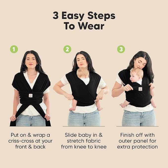 KeaBabies Baby Wrap Carrier - All in 1 Original Baby Carrier Newborn to Toddler Sling, Easy to Wear, Hands Free Bonding, Lightweight, Breathable Infant Wraps (Trendy Black)-CubbioJoy