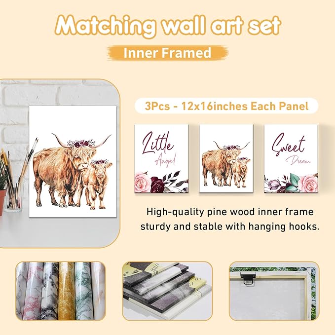 Custom Baby Crib Bedding Set, 5 Pcs Personalized Name Baby Crib Sets for Infant Toddler, Purple Highland Cow Nursery Bedding Set for Baby Girls, Double Layer Baby Bedding Sets Customized Gifts-CubbioJoy