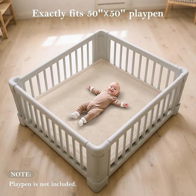 Baby Play Mat for Floor, 50 X 50x 1.3" Memory Foam Playpen Mat,Ultra Soft Tummy Time Mat with Non-Slip Backing, Baby Crawling Mat Child Nursery Rug for Infant, Toddlers, Kids (Beige)-CubbioJoy