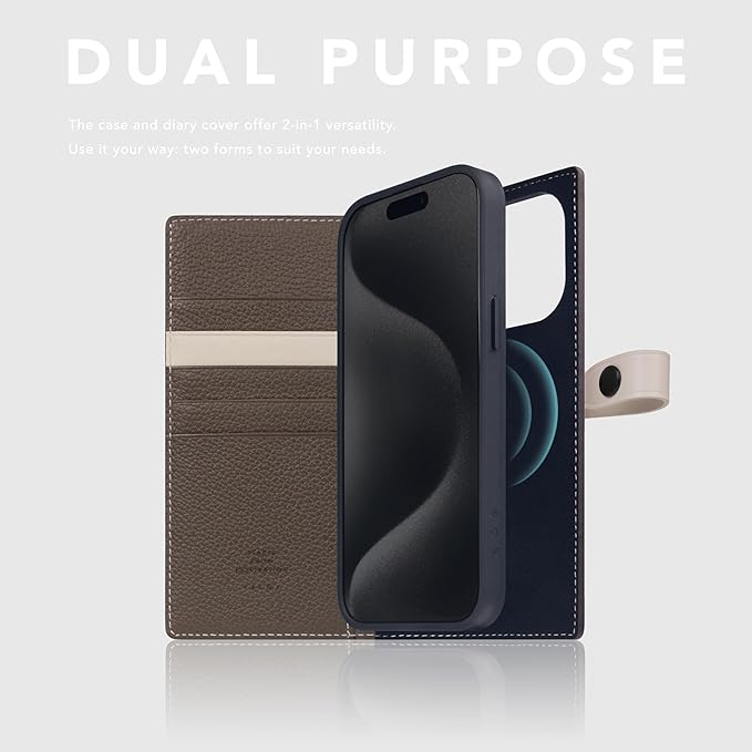 D8 Edition Full Grain Leather Wallet Case for iPhone 15 Pro Max - [2-in-1] Handcrafted Detachable Diary Style with Magnetic MagSafe Back Cover and Snap Closure, Gift Box Included (Etoffe Cream)-CubbioJoy