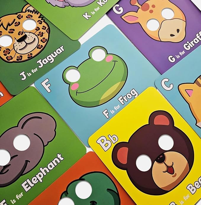 Alphabet Flash Cards,Giant ABC Animal Mask Flash Cards,with Animal Masks, Colorful Alphabet Mask Cards, Interactive Education Games (26pcs)-CubbioJoy