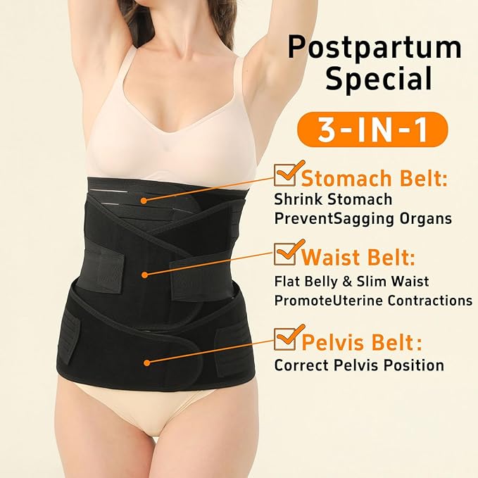 3 in 1 Postpartum Belly Band Post Partum for Women Abdominal Binder Surgery C Section Recovery Stomach Belly Wrap Belt-CubbioJoy